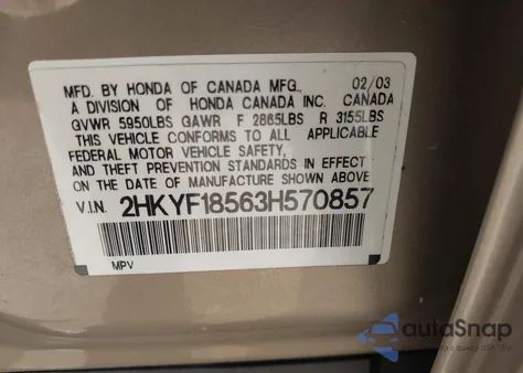 2003 Honda Pilot Ex-L z USA, uszkodzony, nr VIN 2HKYF18563H570857